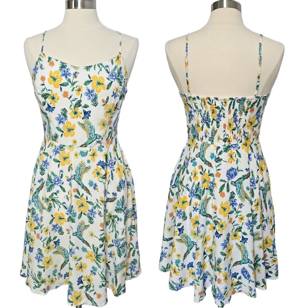 Old Navy Cami Dress Women’s M Floral Bird Print Summer Tropical‎ Cruise Resort